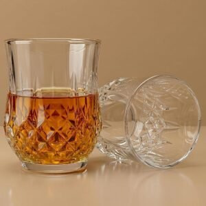 Allo Glass Set Of 6 Premium Whisky Glasses, 270 ml, For Drinking Water, Wine, Cocktail, Mocktail, Martini, Liquor, Alcohol, Scotch, Bourbon | Gift Set Packaging | Transparent Quilted Diamond Cut Glass