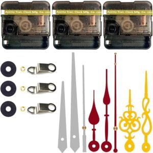Combo 3 of Ajanta Mfg. Battery Operated Plastic Ticking Wall Clock Movement Machine with Hands (Needles: Antique Gold, Silver, Maroon)