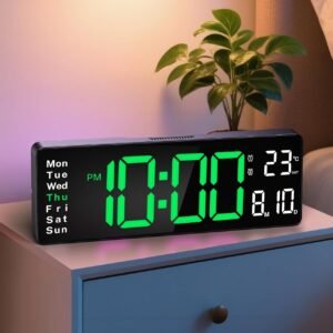 Digital Wall Clock, 16 Inch ABS Material with Large Display, Green, for Bedroom, Living Room, Gym, Office