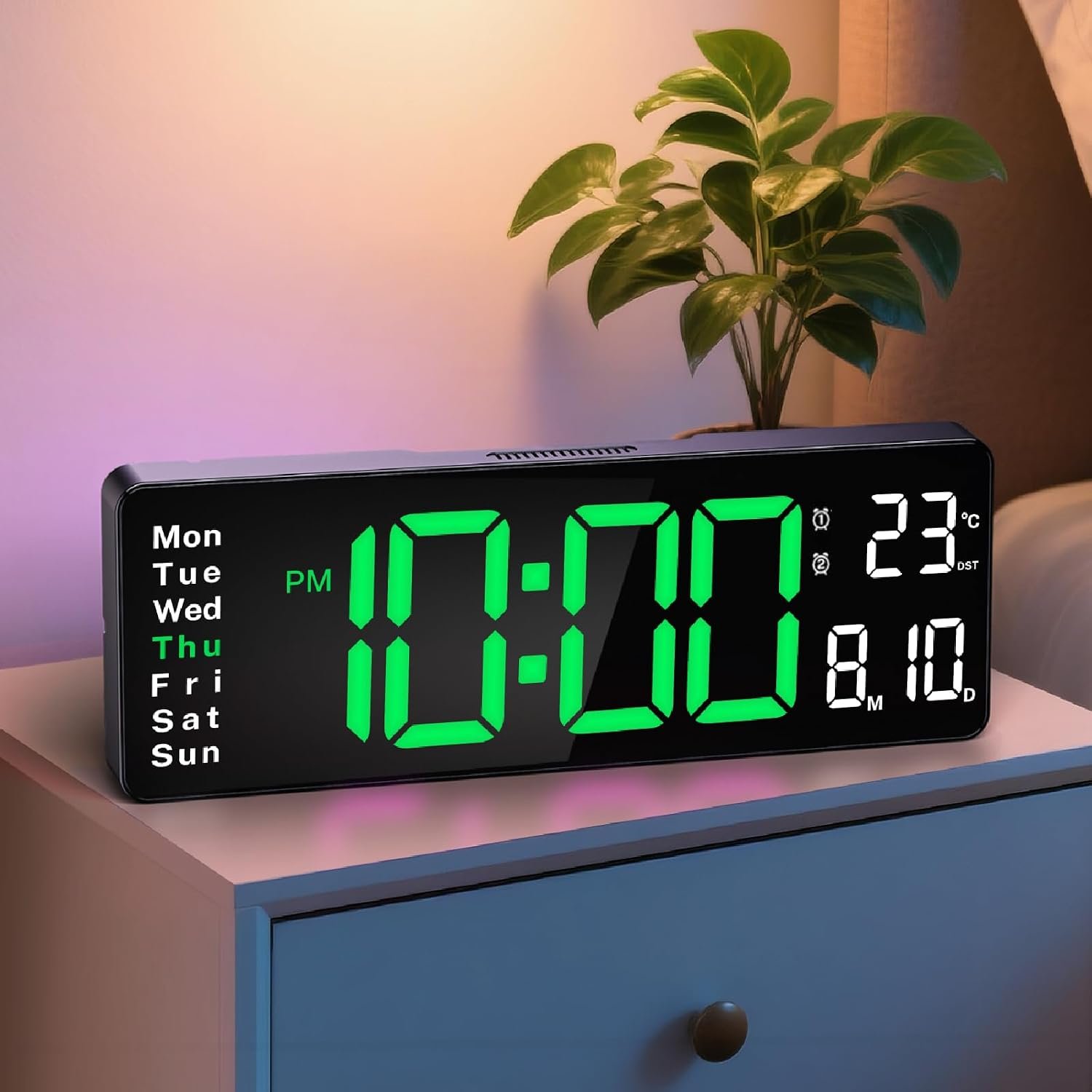 Digital Wall Clock, 16 Inch ABS Material with Large Display, Green, for Bedroom, Living Room, Gym, Office