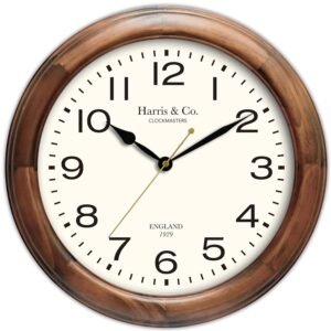 HARRIS & CO. CLOCKMASTERS Luxury Vintage Classic Design Wall Clock- 14 inch (Wooden Dark Teak Frame & HD Clear Glass) (Silent Sweep Noiseless Technology) Model - Old Compton Street