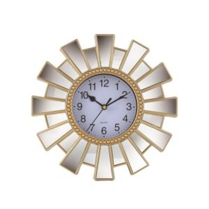 Mezin Gold Sunbrust Mirror Design-20 Wall Clock | Analog Operation | 24 cm Battery-Powered
