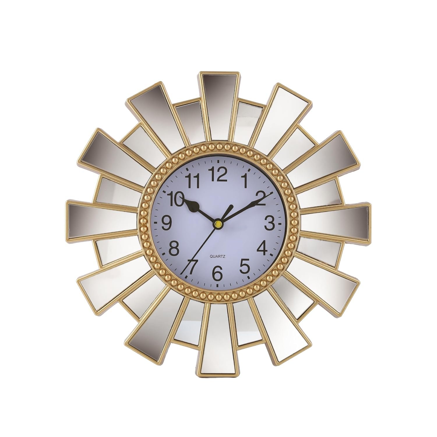 Mezin Gold Sunbrust Mirror Design-20 Wall Clock | Analog Operation | 24 cm Battery-Powered