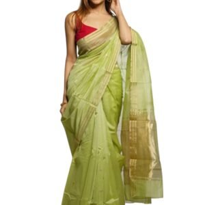 Flosive “Women's Premium Pure Cotton Silk Saree with Golden Zari Border and Butti Work | Traditional Handloom Style Saree for Festive & Office Wear