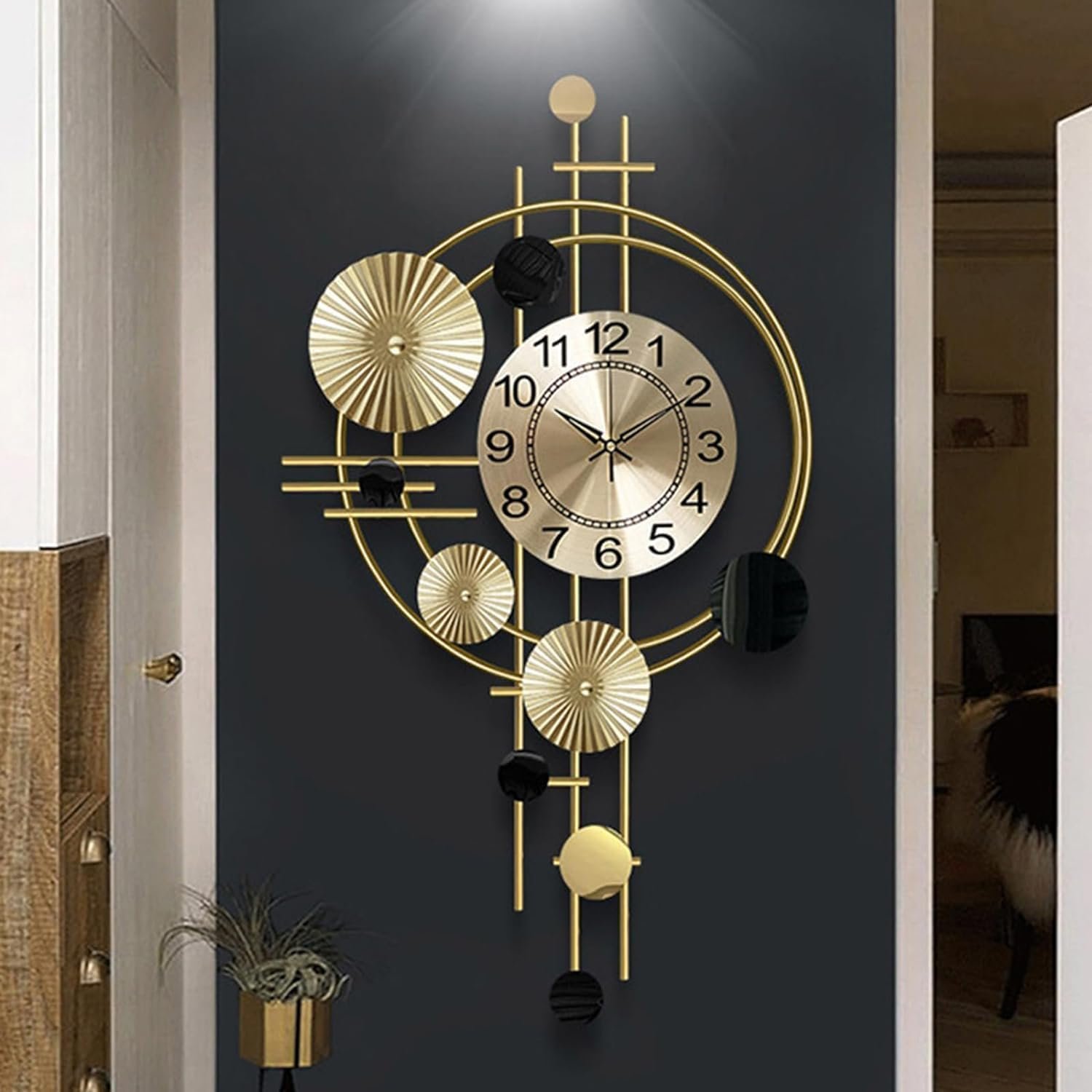 FUNTEREST Metal Wall Hanging Floral Handmade Sweep Machine Silent Analog Wall Clock Watch Multicolor for Bedroom/Drawing Room/Hall/Dining Room (30X16 Inch)
