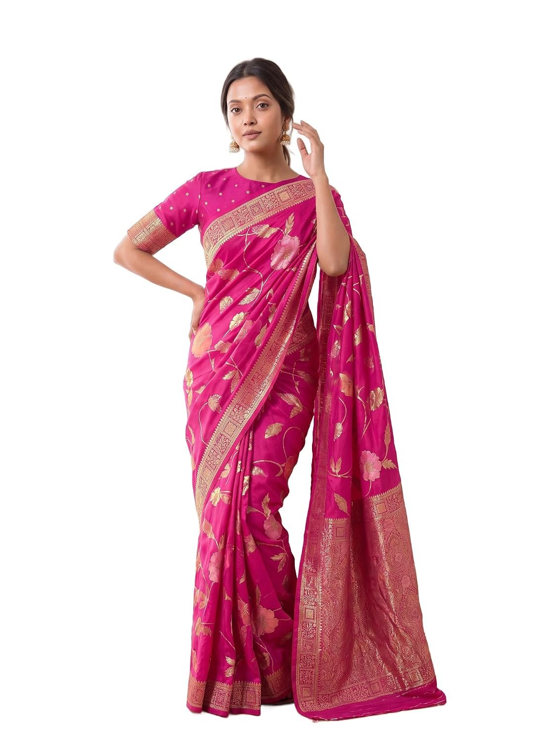 Women's Banarasi Silk Saree with Unstitched Blouse Piece