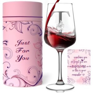Gumry Personalized Bordeaux Wine Glass, Monogram Gift for Women, Letter T