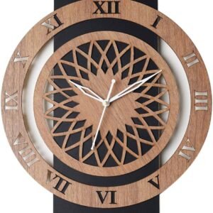 Wooden Wall Clock | Swipe Slient Movment - No TIK Tok Machine | 1 Year Machine Warrenty | Brown and Black | Roman Numerals, Geometric Pattern | Watch Design Shape | 12X19 inch