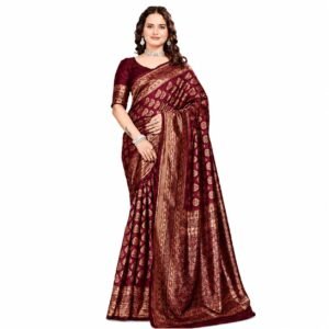 Banarasi Kanjivaram Silk Saree for Women with Running Blouse Piece | Traditional Woven Zari Designer Saree for Wedding, Festival & Ethnic Occasions