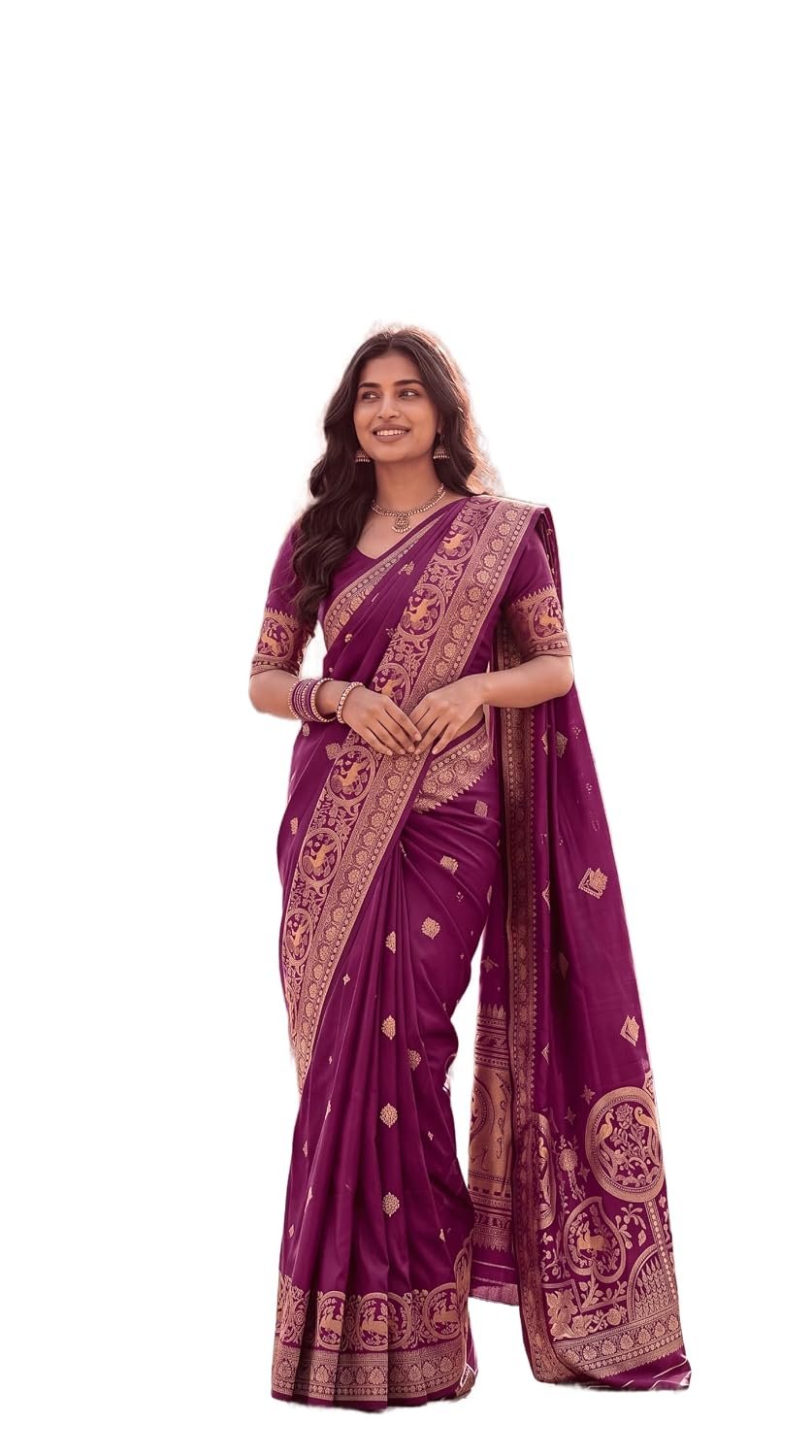 Banarasi Woven Silk Blend Saree for Women with Intricate Zari Work Luxury Designer Traditional Ethnic Wedding Festival Party Saree with Unstitched Blouse Piece