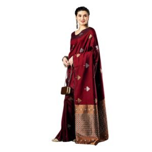 Womens Woven Banarasi Soft Silk Saree with Rich Zari Border