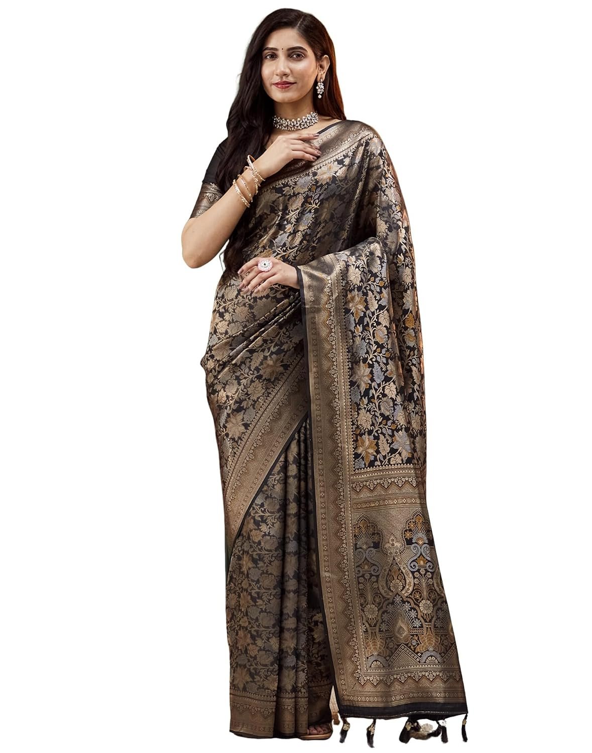 SIRIL Women's Banarasi Silk Saree Pure Silk Kanjivaram Saree With Unstitched Blouse Piece