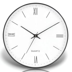 Amazon Brand - Umi 12 Inches Non Ticking Silent Quartz Round Designer Plastic Bold Number Wall Clock for Home Kitchen Bedroom Hall Living Room Office (Roman Number_White)-Analog