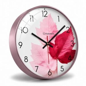 Auromin Designer Wall Watch for Living Room | Fancy Wall Clock for Bedroom Stylish Latest | Watch for Home Wall, Silent Modern Luxury Wall Clocks for Office, Kitchen, Home Décor (Pink Leaf)