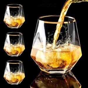 VILON Italian Premium Whiskey Glasses Set of 6 | 300ML Old Fashioned Scotch Glass | Imported Tumblers for Bourbon Wine Cognac Cocktail | Best Gift for Whisky Lovers (Hexa GR 310ML)