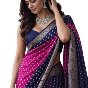 SUPERLAXMI Pure Dola Silk Bandhani Bollywood Saree With Zari Border