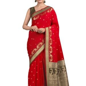 Monjolika Fashion Women's Graceful Banarasi Silk Saree In Classic Paisley & Rich Zari Pallu comes with Unstitched blouse