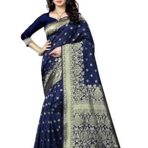 C J Enterprise Women's Pure Soft Silk Saree With Blouse Piece For Wedding