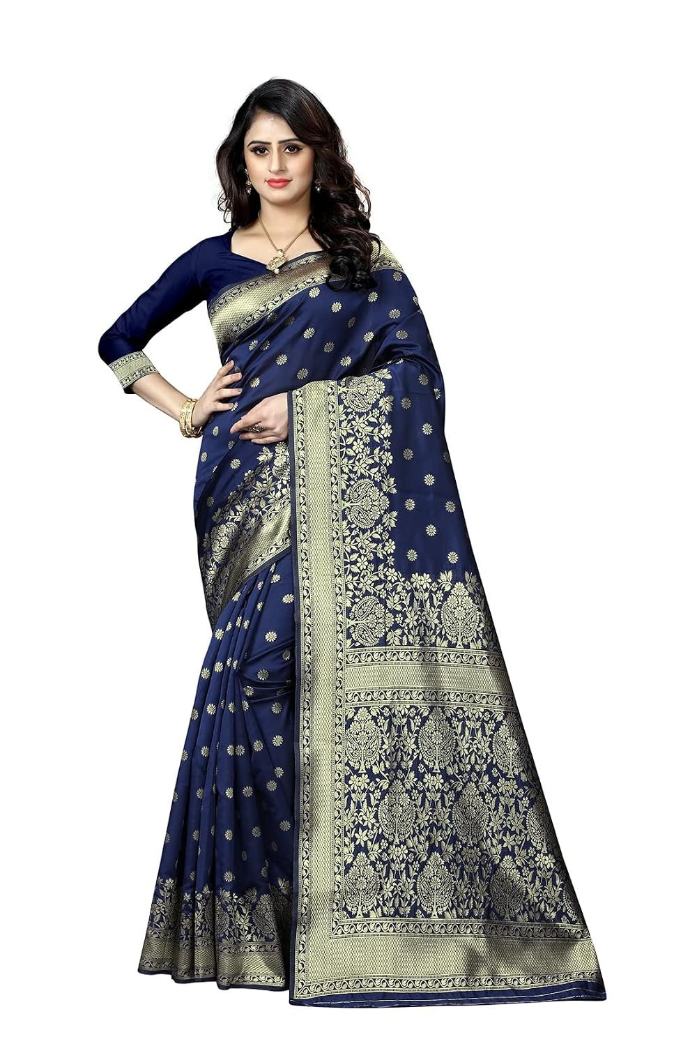 C J Enterprise Women's Pure Soft Silk Saree With Blouse Piece For Wedding
