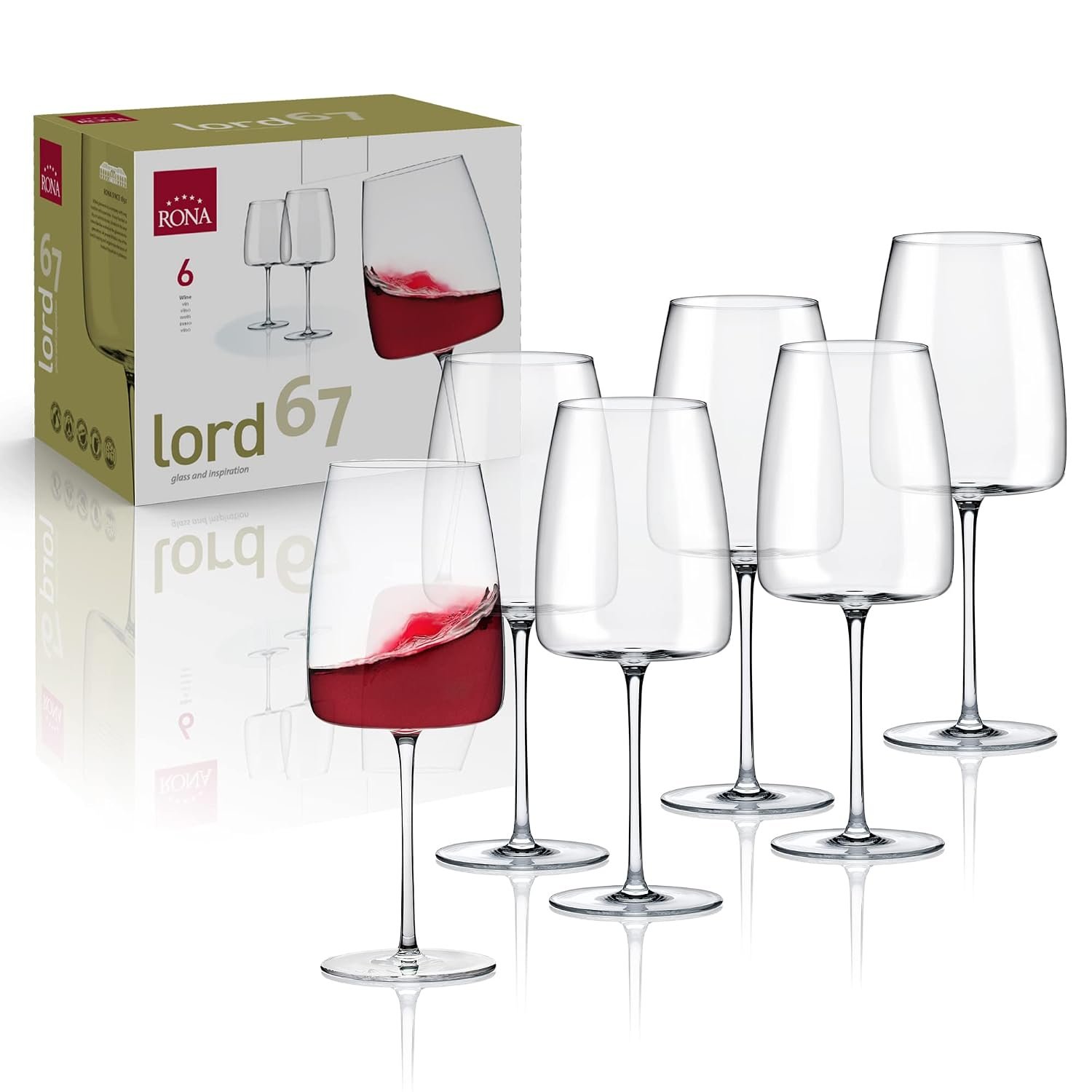 RONA Lord 67 Wine Glass | 22 oz. | Set of 6 | Lord Collection | Party Set & Red Wine Glasses | Crystalline Glass | Ideal for Home, Restaurant, Party, Wedding, Wine | Made in Europe |