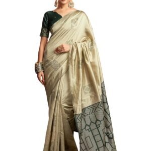 SAMAH Women's Banarasi Silk Saree with Unstitched Blouse Piece