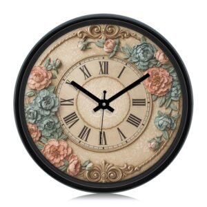 Amazon Brand - Solimo 12-inch Plastic & Glass Analog Wall Clock - Victorian Bliss(Silent Movement), Black