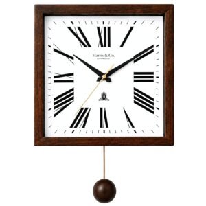 HARRIS & CO. CLOCKMASTERS Wooden Luxury Pendulum Analog Wall Clock with Roman Dial, Silent Sweep Noiseless Technology 10 x 10 Inch, Model Name - Russell Square