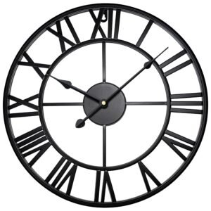 FB FunkyBuys Large Wall Clocks for Living Room,Black Metal Wall Clock, Silent Non-Ticking Roman Numerals Wall Clock for Indoor & Outdoor, Vintage Look Clock for Kitchen and Garden (Medium (40cm))