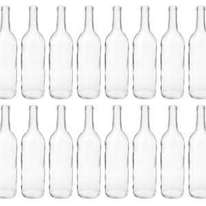 North Mountain Supply 750ml Glass Bordeaux Wine Bottle Flat-Bottomed Cork Finish - Flint/Clear - Case of 16 - Fits 3 Gallons of Wine