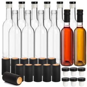 Cedilis 12 Pack Glass Wine Bottles, 12oz /375ml Bordeaux-Style Glass Bottle, Clear Empty Liquor Bottles with T-Top Caps and Shrink Capsule Cap