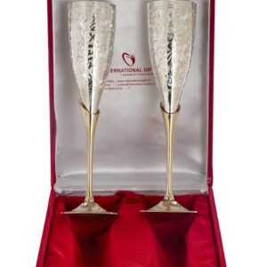 INTERNATIONAL GIFT German Silver Plated Wine Glass with Premium Velvet Gift Box for Gifting with 1 Year Warranty (Set of 2 Pieces Glass / 28 Centimeters)