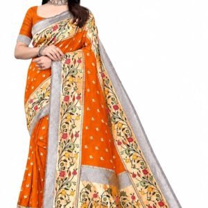 Banarasi Saree with Floral Zari Border and Blouse Piece