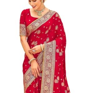 SIRIL Women's Kanjivaram Silk Saree Pure Silk Banarasi Saree with Unstitched Blouse Piece