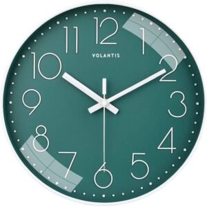 VOLANTIS Plastic Non-Ticking Silent Stylish Analog Wall Clock for Home, Living Room, Bedroom, Office, and Kitchen (Teal), 3.81 cm