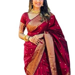 C J Enterprise Women's Banarasi Saree Pure Kanjivaram Style Silk Saree With Blouse Piece for Wedding (BS09)