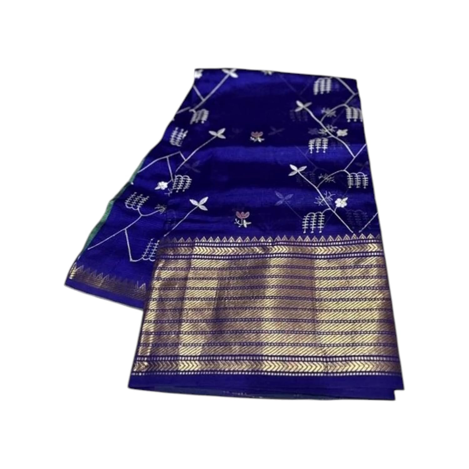 Handloom Mangalagiri Silk Cotton Saree | Traditional South Indian Handloom Style Draping Wear | Elegant Woven Ethnic Saree for Women | Soft Comfortable Outfit (Royal Blue & Bottle Green)