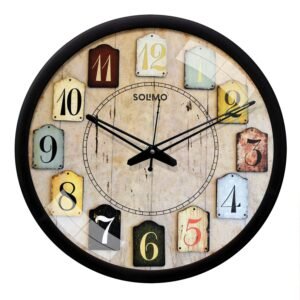 Amazon Brand - Solimo 12-Inch Contemporary Plastic & Glass Wall Clock - Designer (Silent Movement, Black Frame)