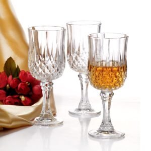 Italian Style Classic White or Red Wine Glasses Set of 6 | 230 ml Premium Crystal Clear Diamond Cut Glass | Perfect for Cocktail, Brandy, Mocktail, Champagne, Juice, Whiskey(CXz- 6)