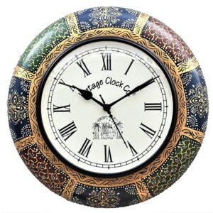 Vintage Clock Wooden Hand-Painted Wall Analog Clock / 1 Year Warranty / With Seconds Needle / Roman Numerals
