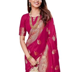 Satrani Women's Silk Blend Banarasi Jacquard Saree with Unstitched Blouse Piece