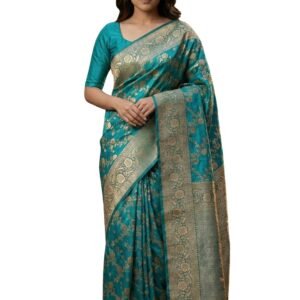 C J Enterprise Women's Pure Soft Silk Saree With Blouse Piece For Wedding (Veil)