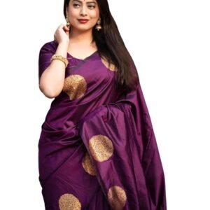 C J Enterprise Women's Pure Soft Silk Saree With Blouse Piece For Wedding