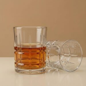Allo Glass Set Of 6 Premium Whisky Glasses, 210 ml, For Drinking Water, Wine, Cocktail, Mocktail, Martini, Liquor, Alcohol, Scotch, Bourbon | Gift Set Packaging | Transparent Square Grid Whiskey Glass