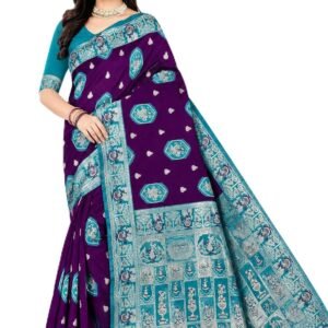 Women’s Paithani Saree with Designer Pallu and Traditional Ethnic Print, Elegant Traditional Indian Saree for Wedding, Festive, Party & Special Occasions