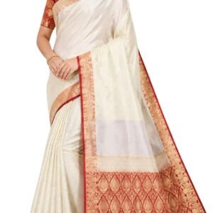 Women's Red Banarasi Silk Saree with Rich Gold Zari Woven Border & Pallu | Traditional Ethnic Wedding Festive Saree with Unstitched Blouse Piece