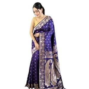 Pandadi Saree Pure Soft Banarasi Silk Saree with Original Banarasi Zari & Rich Pallu with Tassels | Heavy Border | Unstitched Pure Silk Blouse with Zari Border