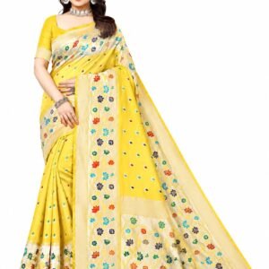 Banarasi Saree with Floral Zari Border and Blouse Piece