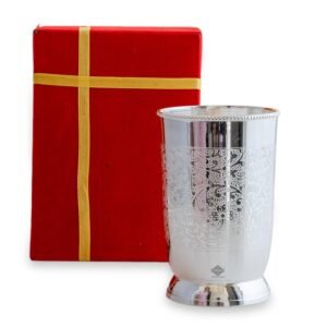 INDIAN ART VILLA Embossed Design Silver Plated Glass with Red Box, Best for Parties, 250 ML