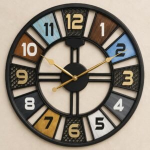 Designer Analog Wall Clock Watch Big Size for Living Room, Bedroom, Office Stylish Latest -16 Inches, Black and Multi Color Blocks Design (Multi - 39.5 CMS)