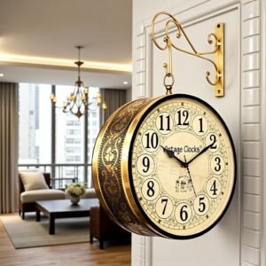 Vintage Clock Double Side (Railway Style)Analog Clock With Brass Finish & 1 Year Warranty (6 Inches 15X15 Cm's Size)